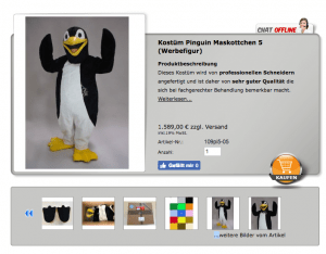 Pinguin Kostüm Promotion Lauffigur Maskottchen Produktion Herstellung und günstig online kaufen: www.maskottchen-shop.de 